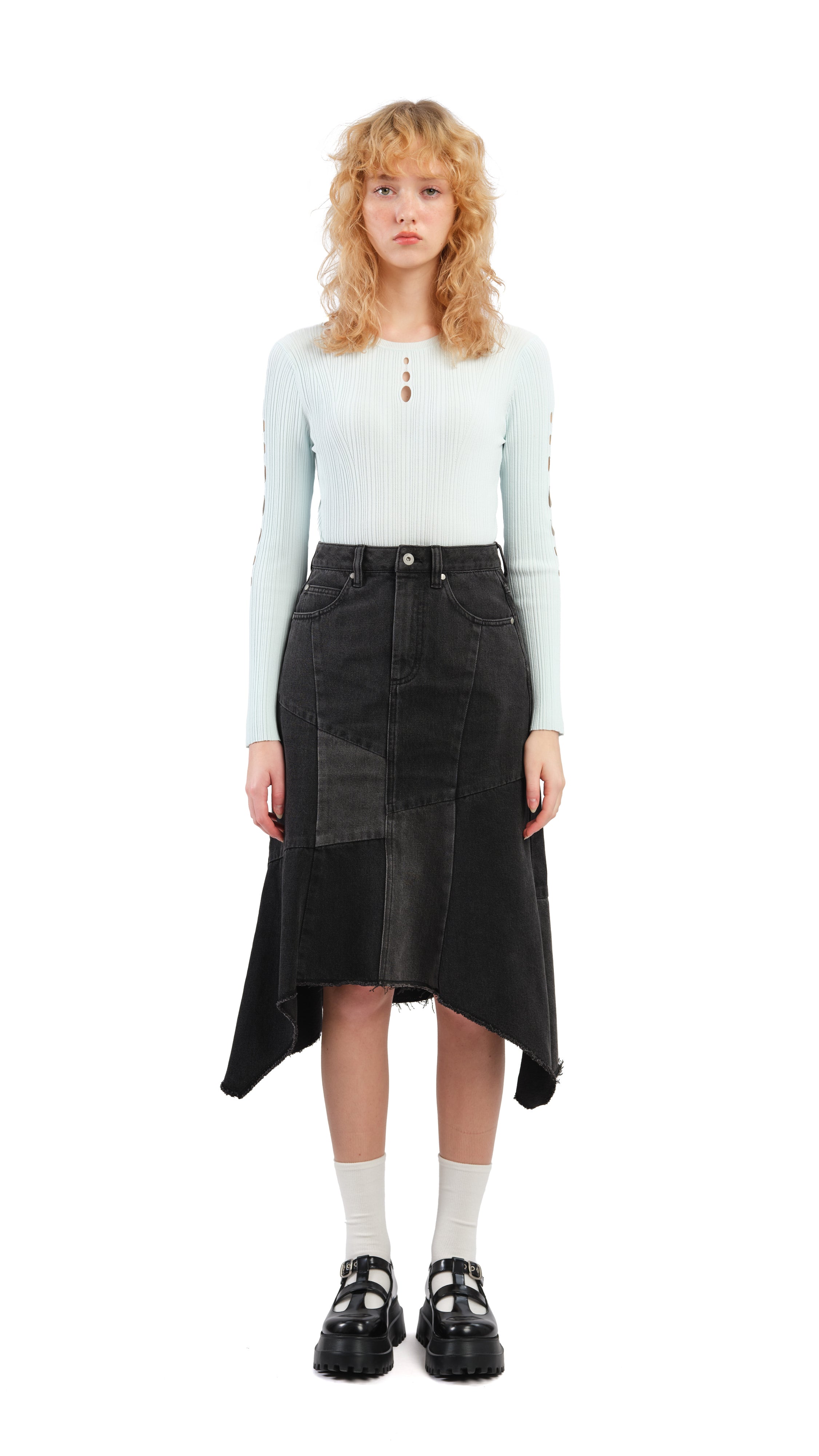 Rebuilt Denim Fishtail Skirt