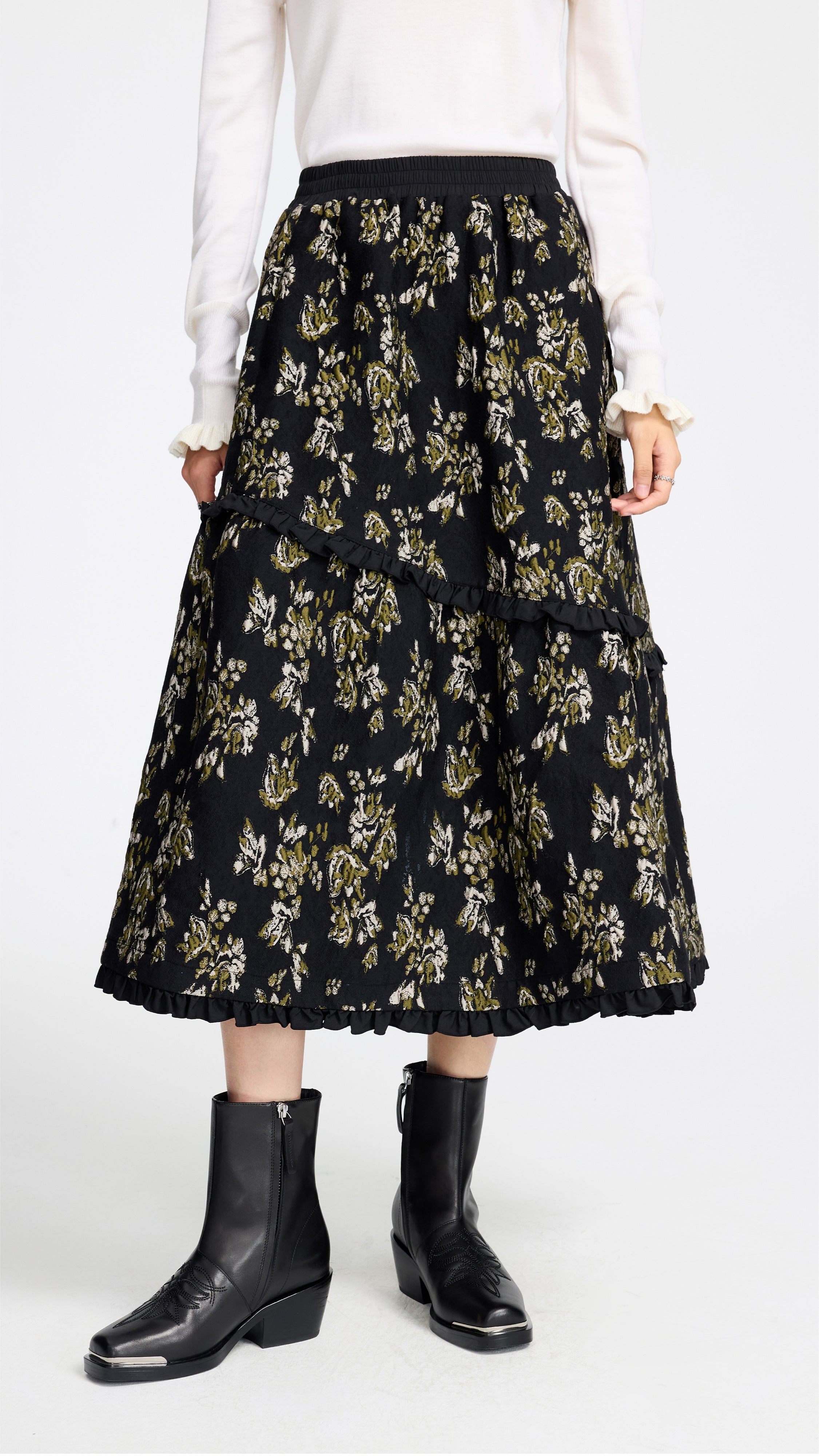 Floral Jacquard Midi Skirt