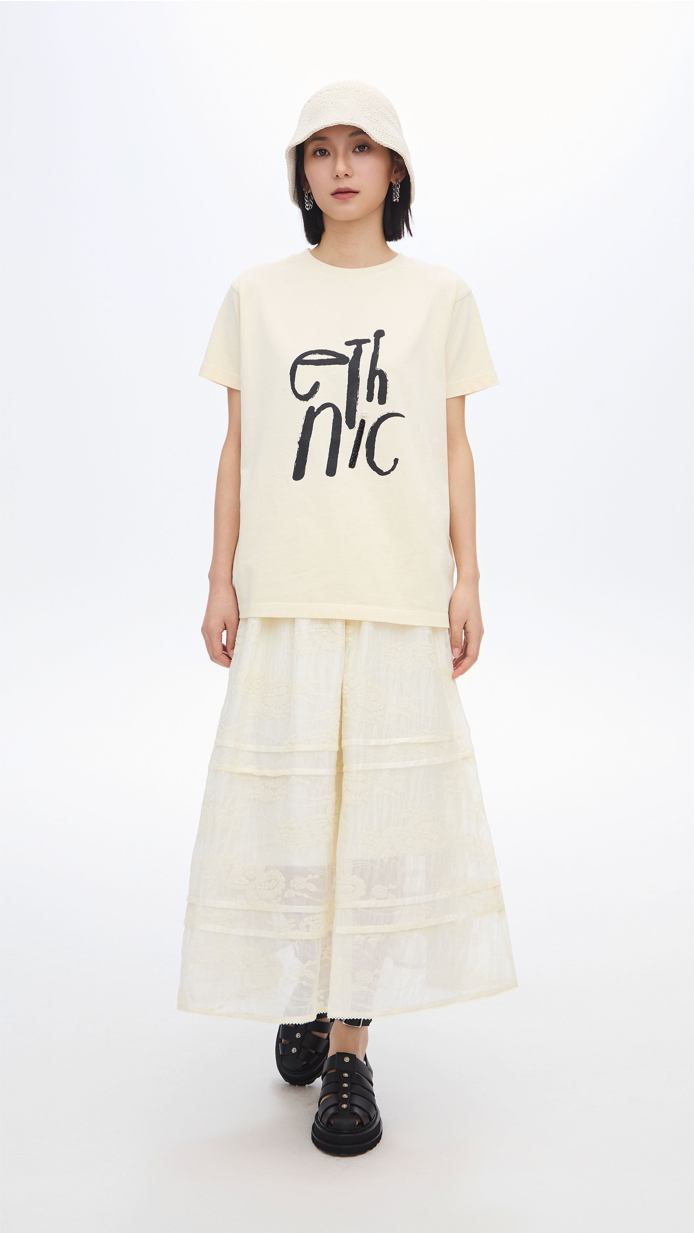 Garment-washed Wording Print Tee