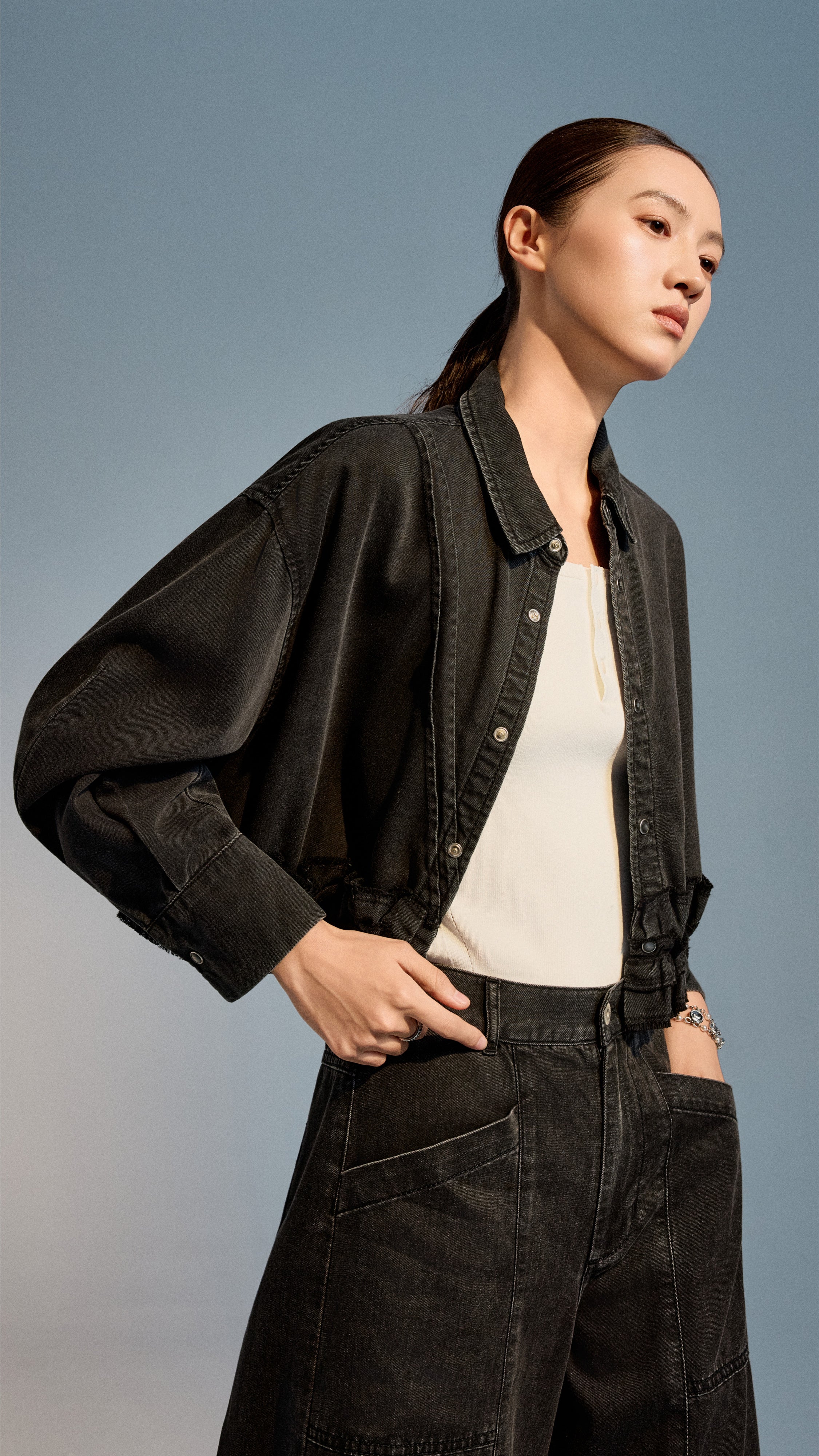 Tencel Denim Ruffles Hem Shirt