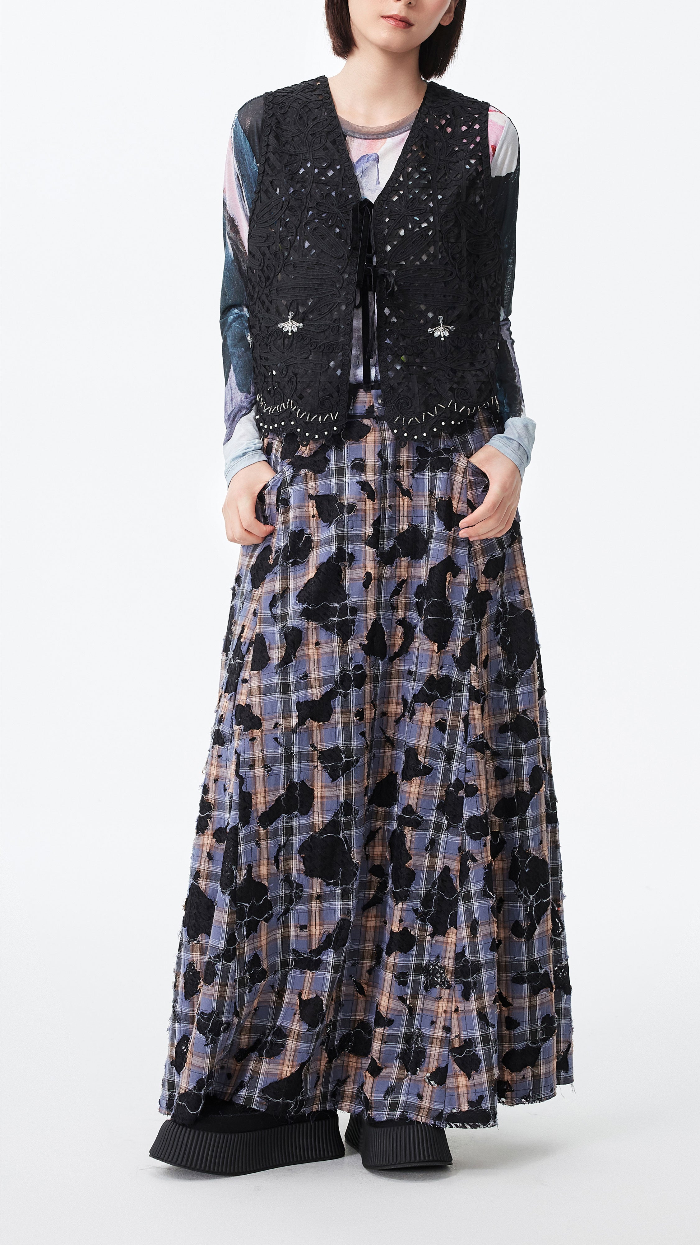 Patchwork Lace Flare Skirt