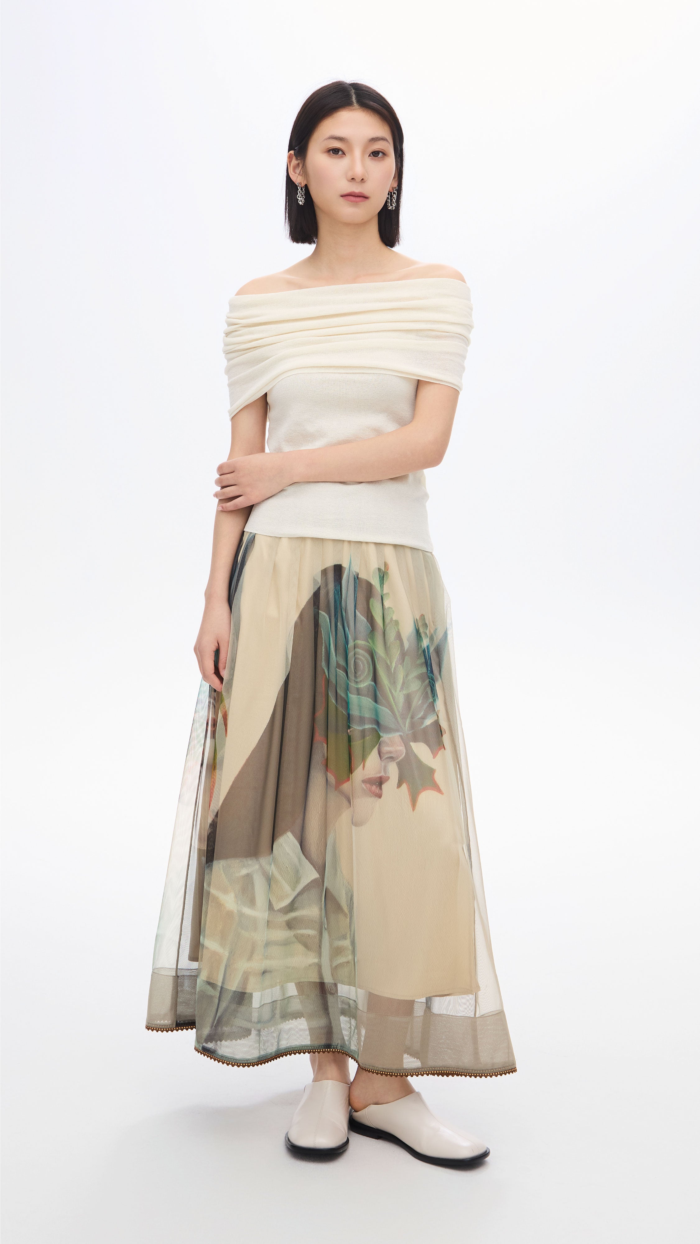 Mariko Enomoto Graphic Pleated Mesh Skirt