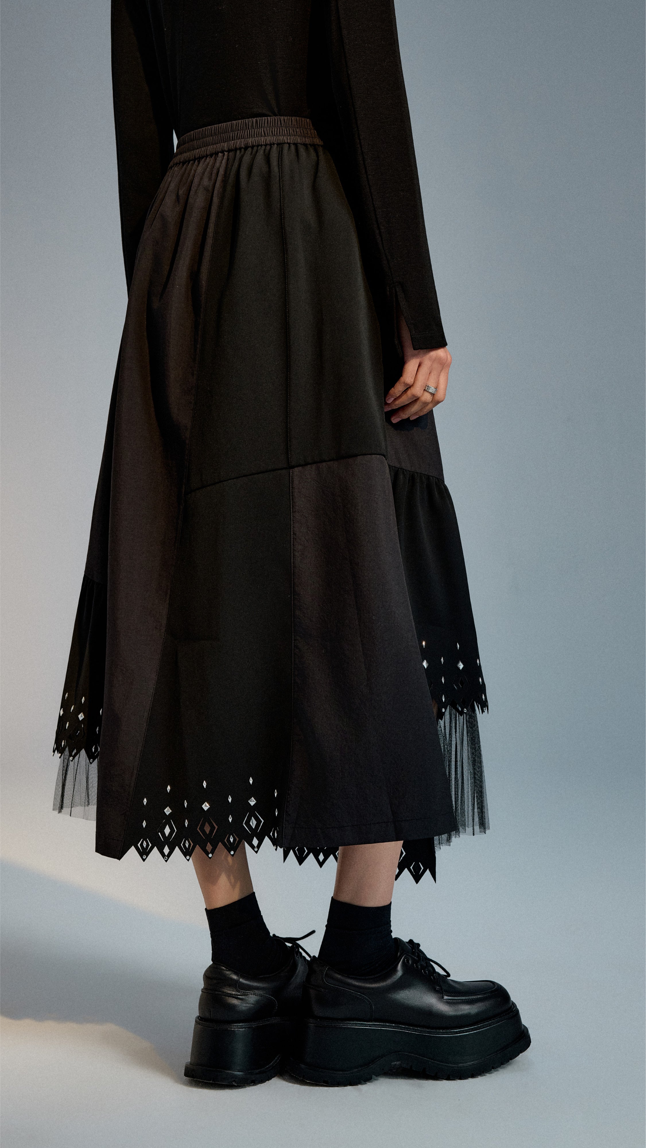 Asymmetric Skirt with Sprinkle Hems