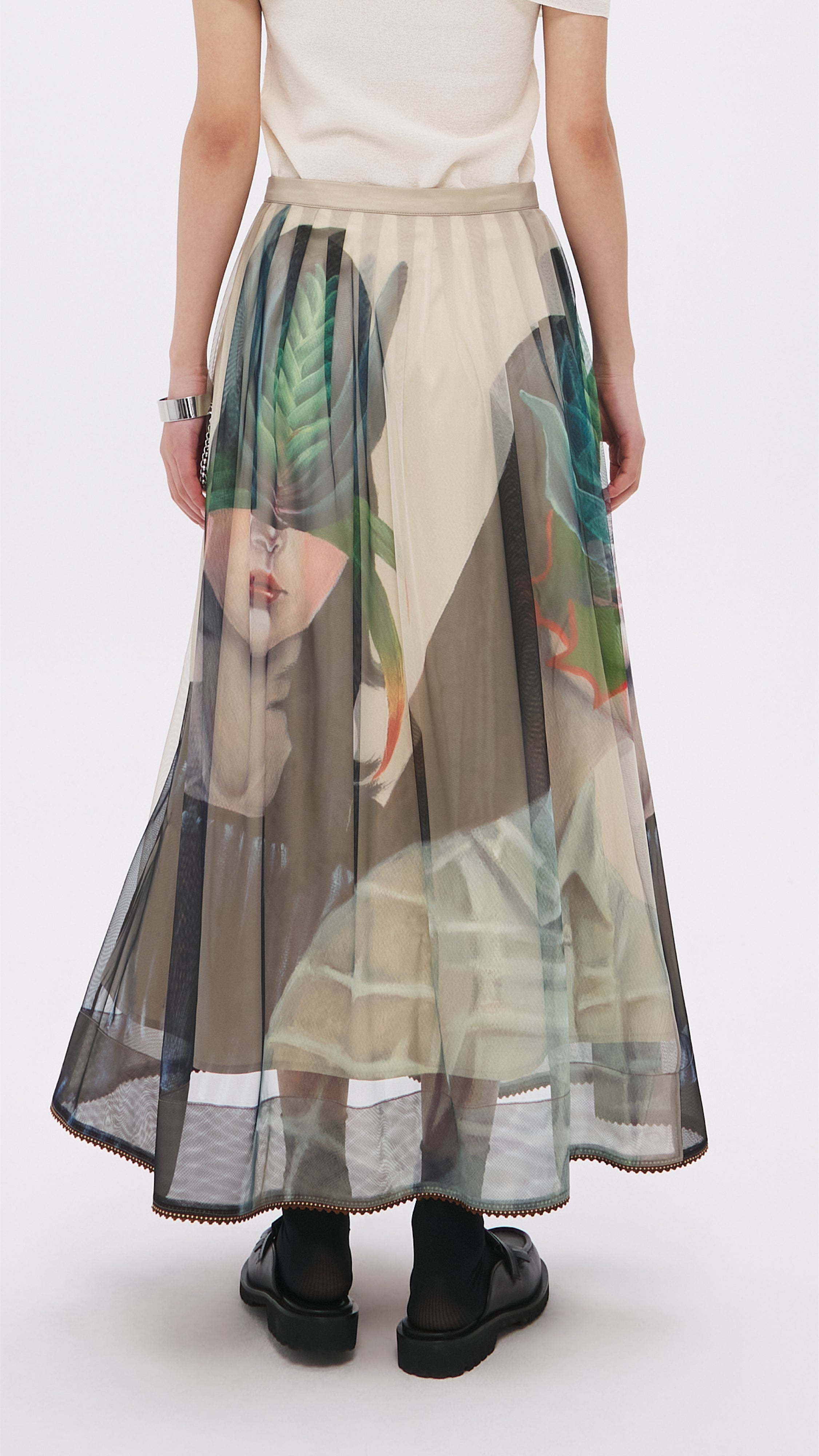 Mariko Enomoto Graphic Pleated Mesh Skirt