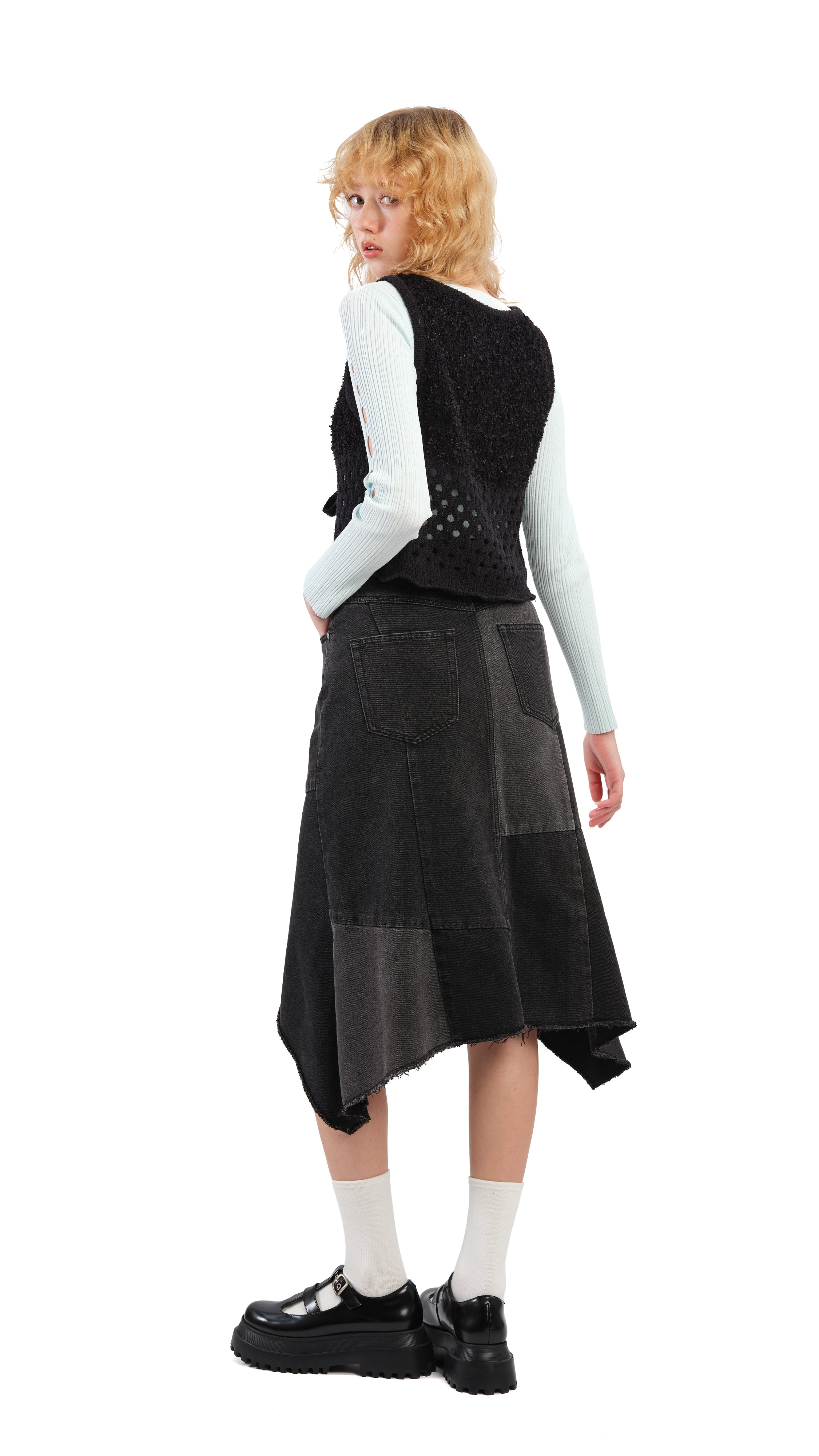 Rebuilt Denim Fishtail Skirt