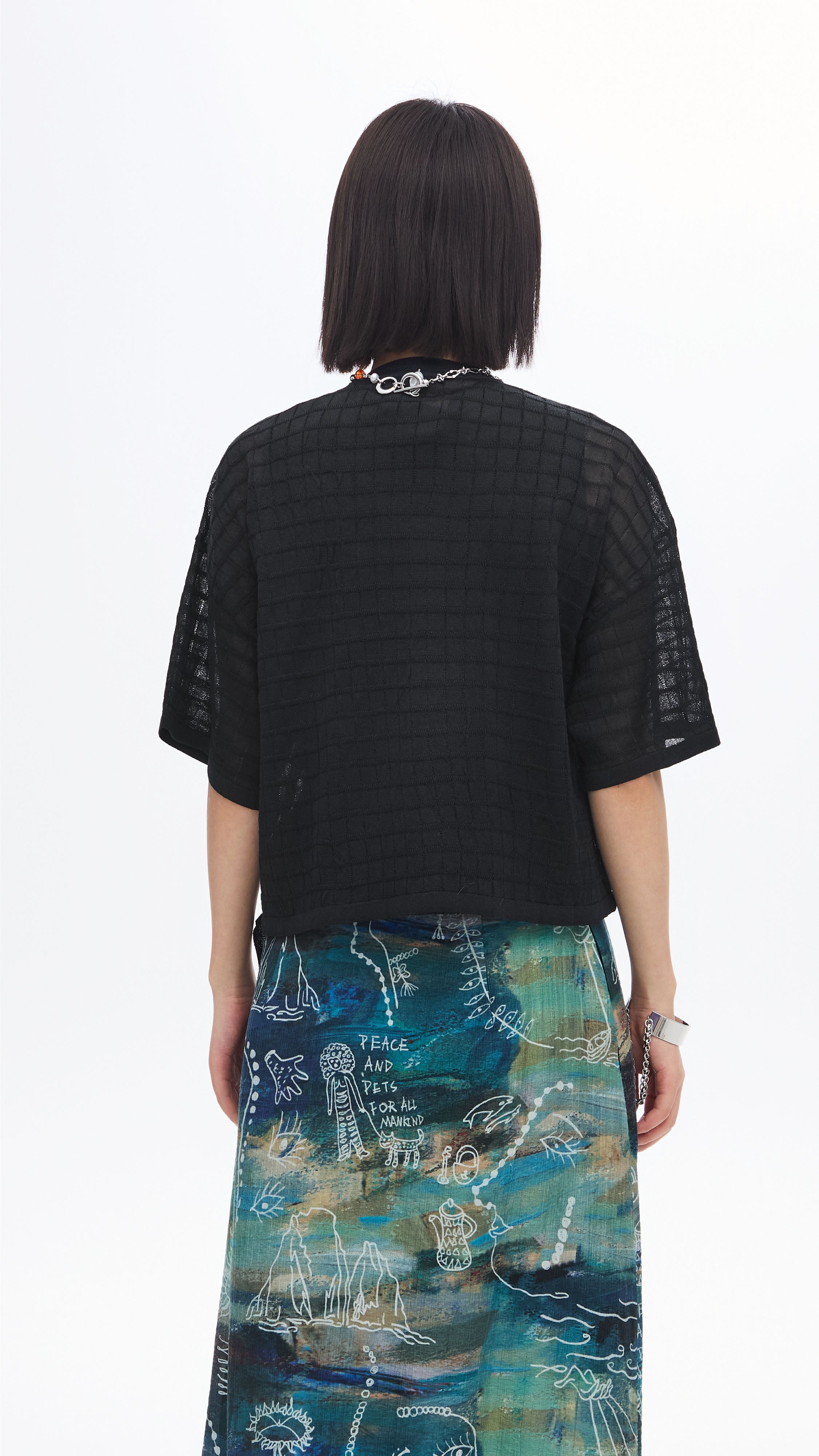 See-through Checker Knit Top