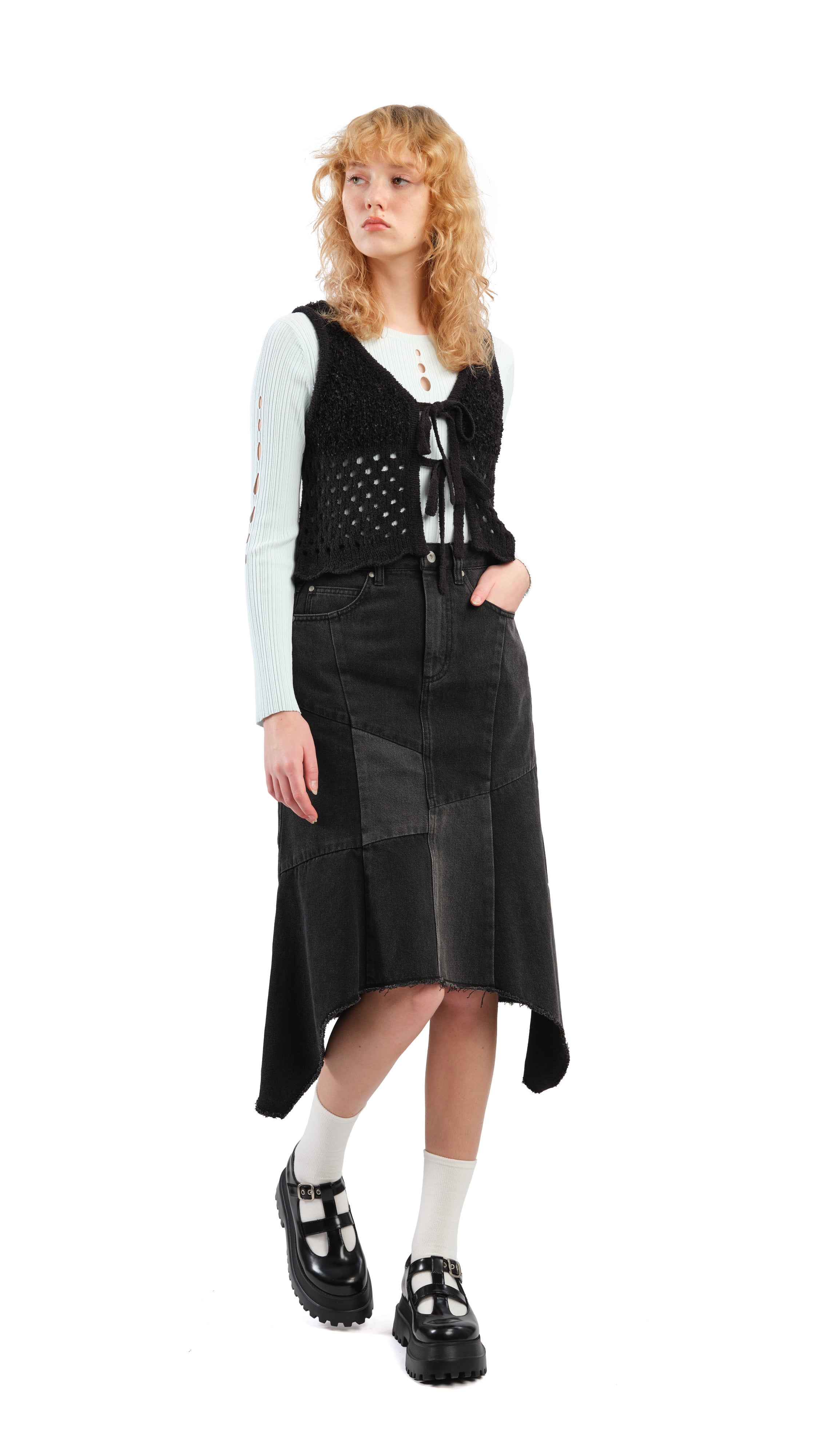 Rebuilt Denim Fishtail Skirt