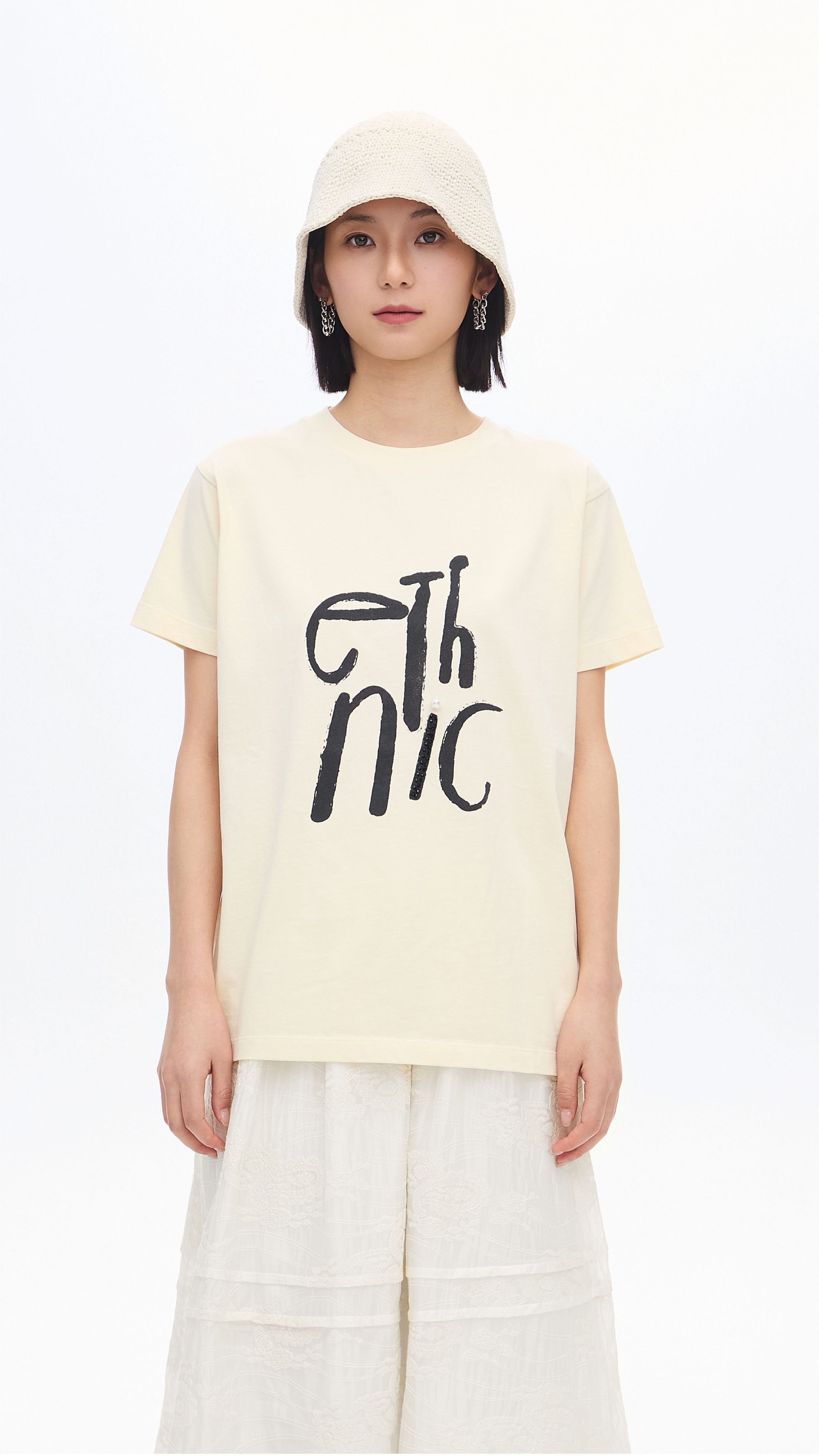 Garment-washed Wording Print Tee