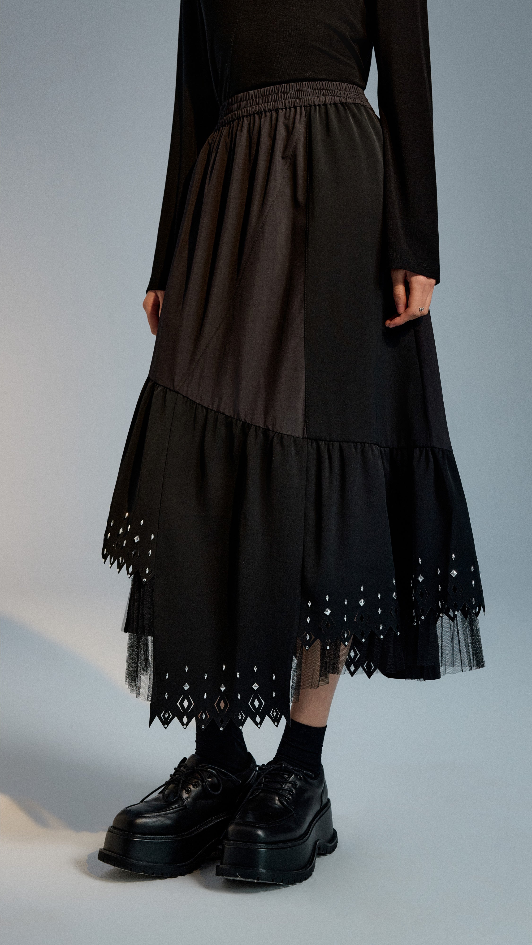 Asymmetric Skirt with Sprinkle Hems