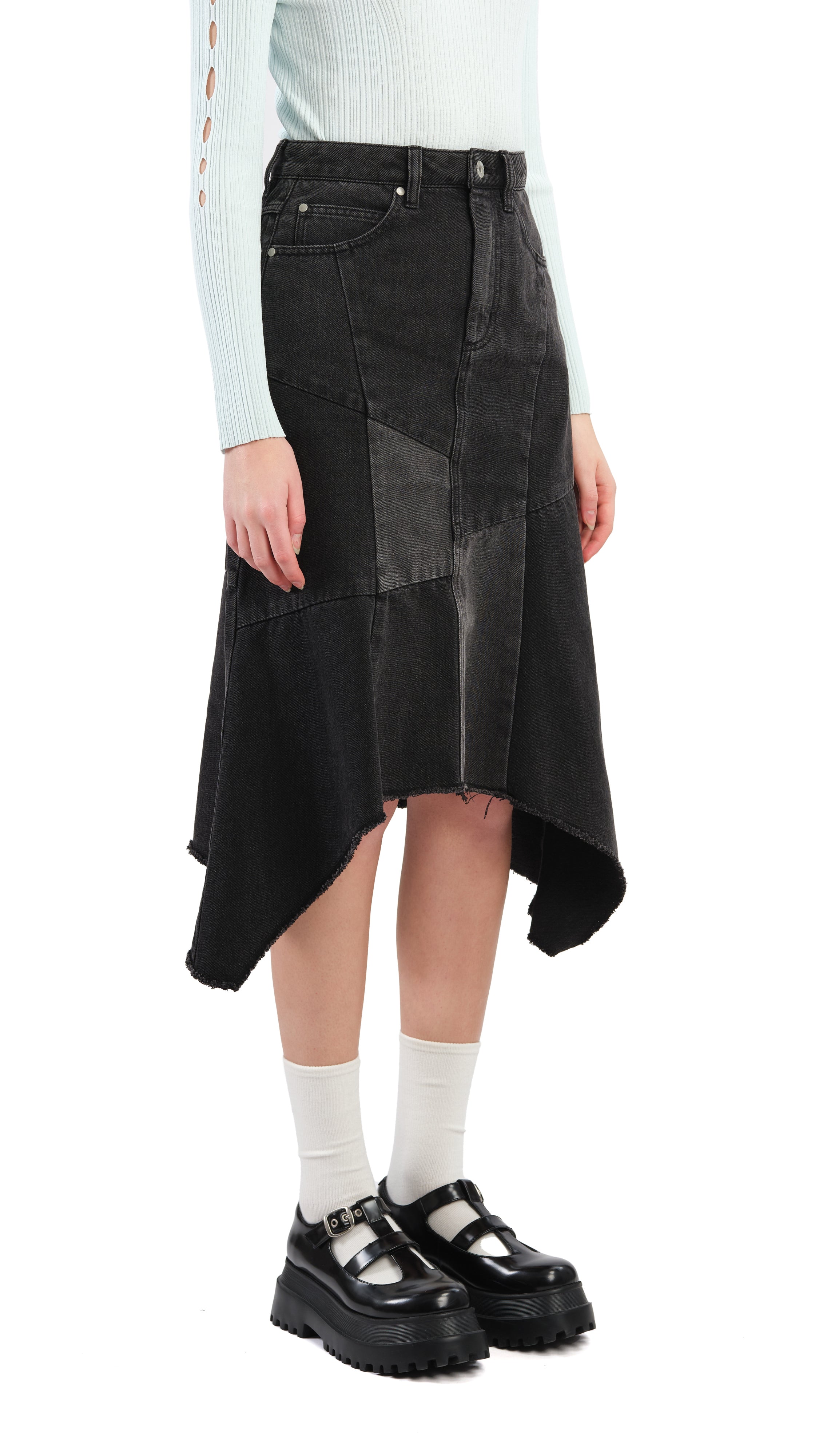 Rebuilt Denim Fishtail Skirt