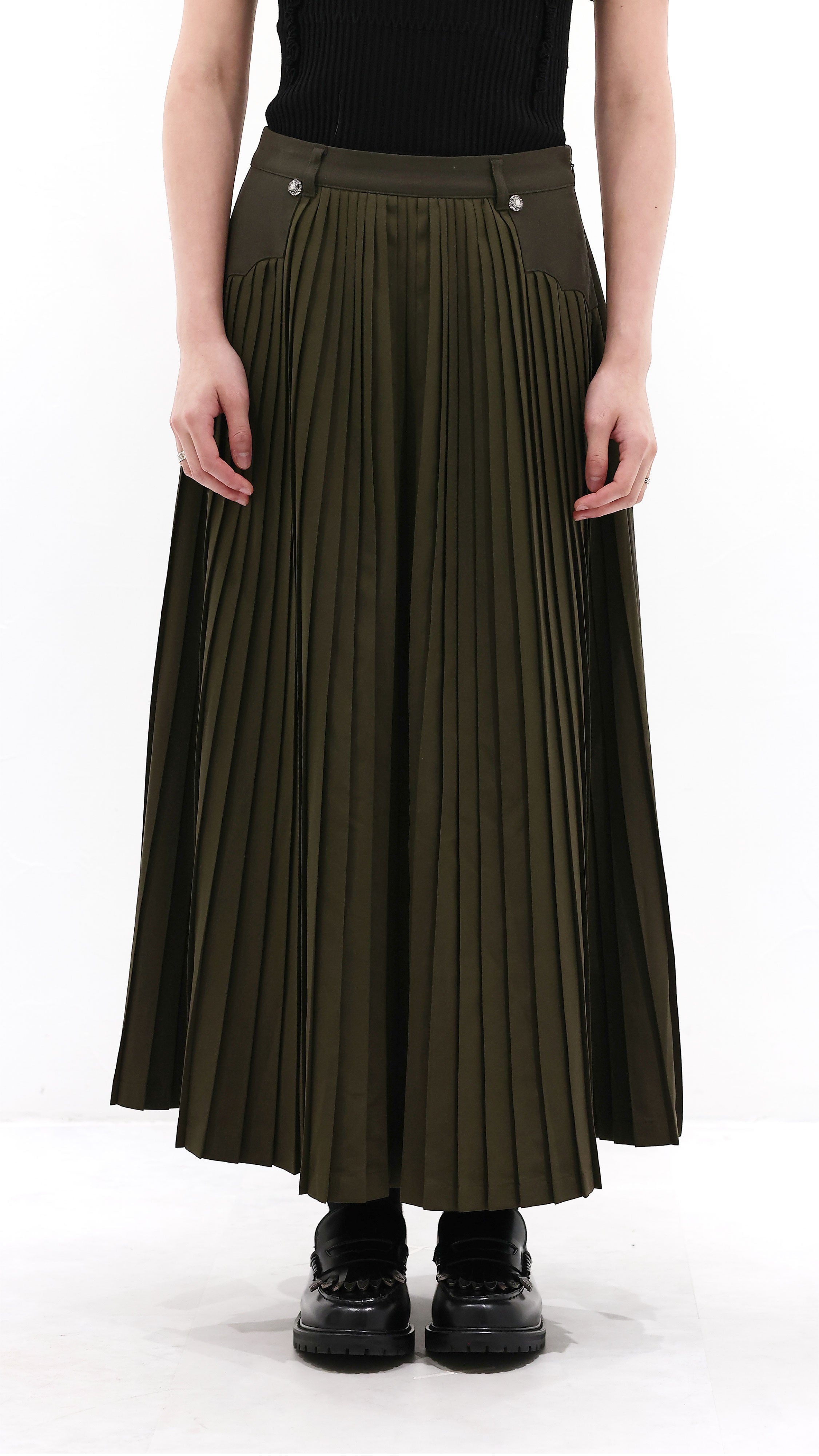 Front Pleated Flare Skirt