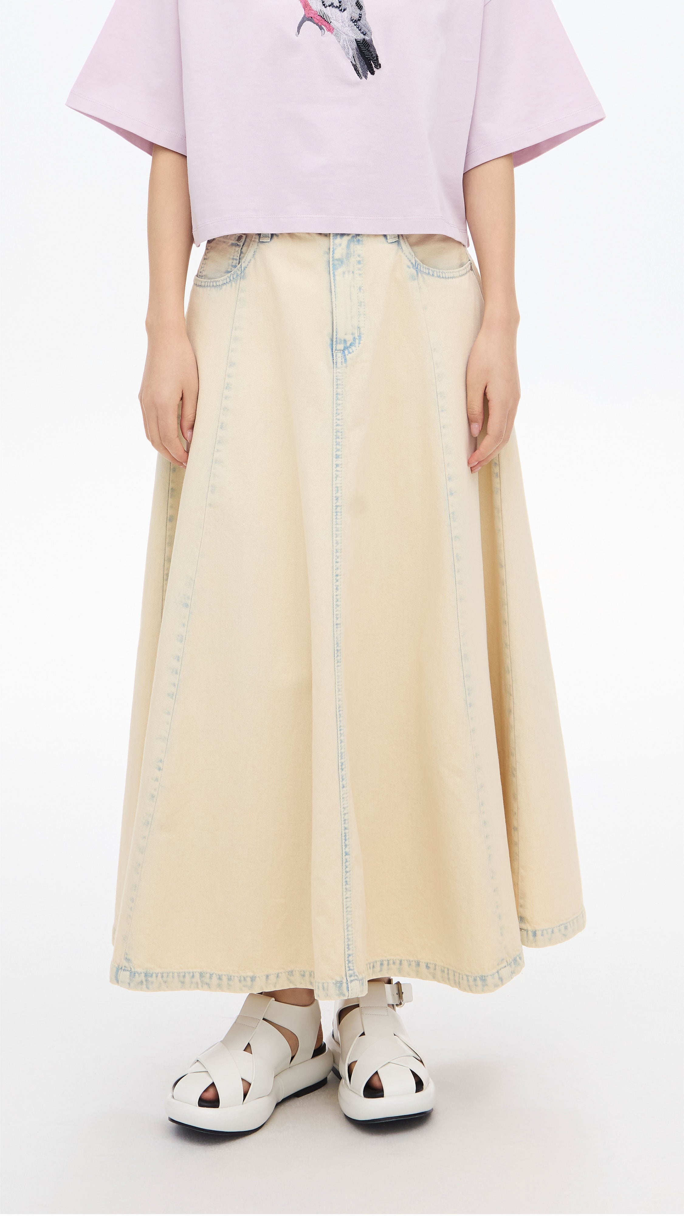 Bleach-washed Denim Skirt