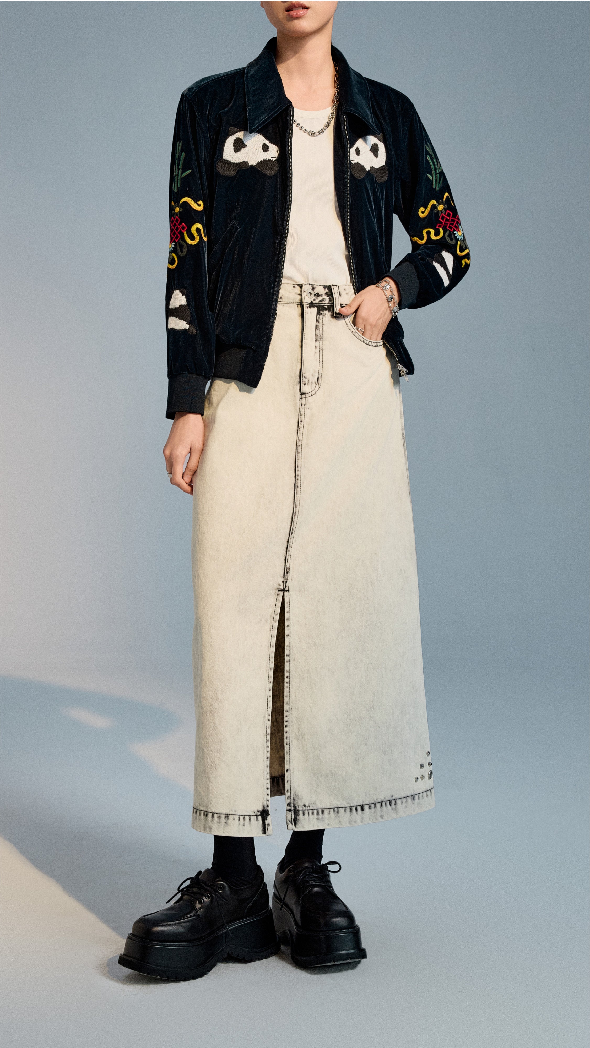 Bleach-washed Pencil Skirt