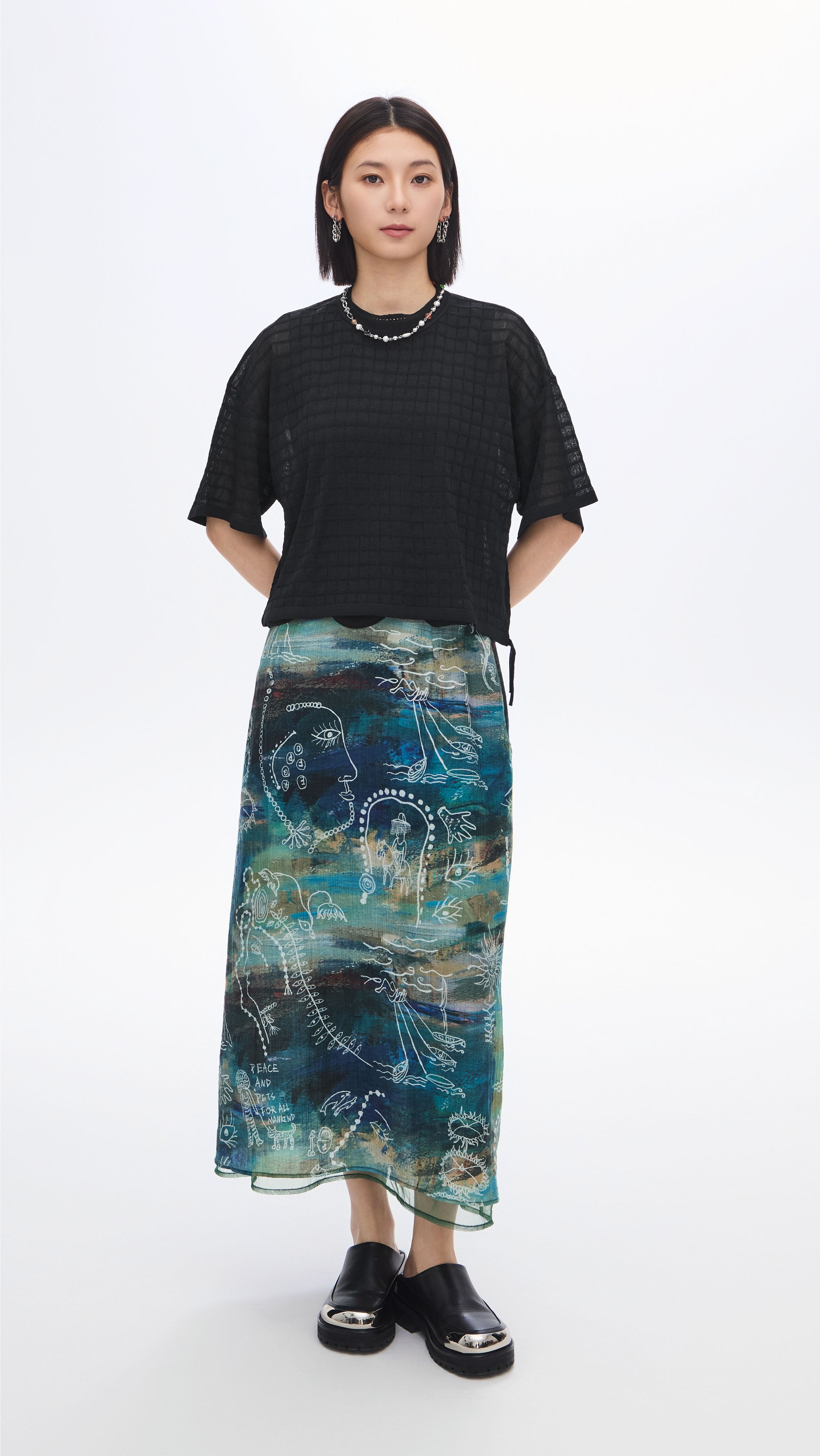 See-through Checker Knit Top