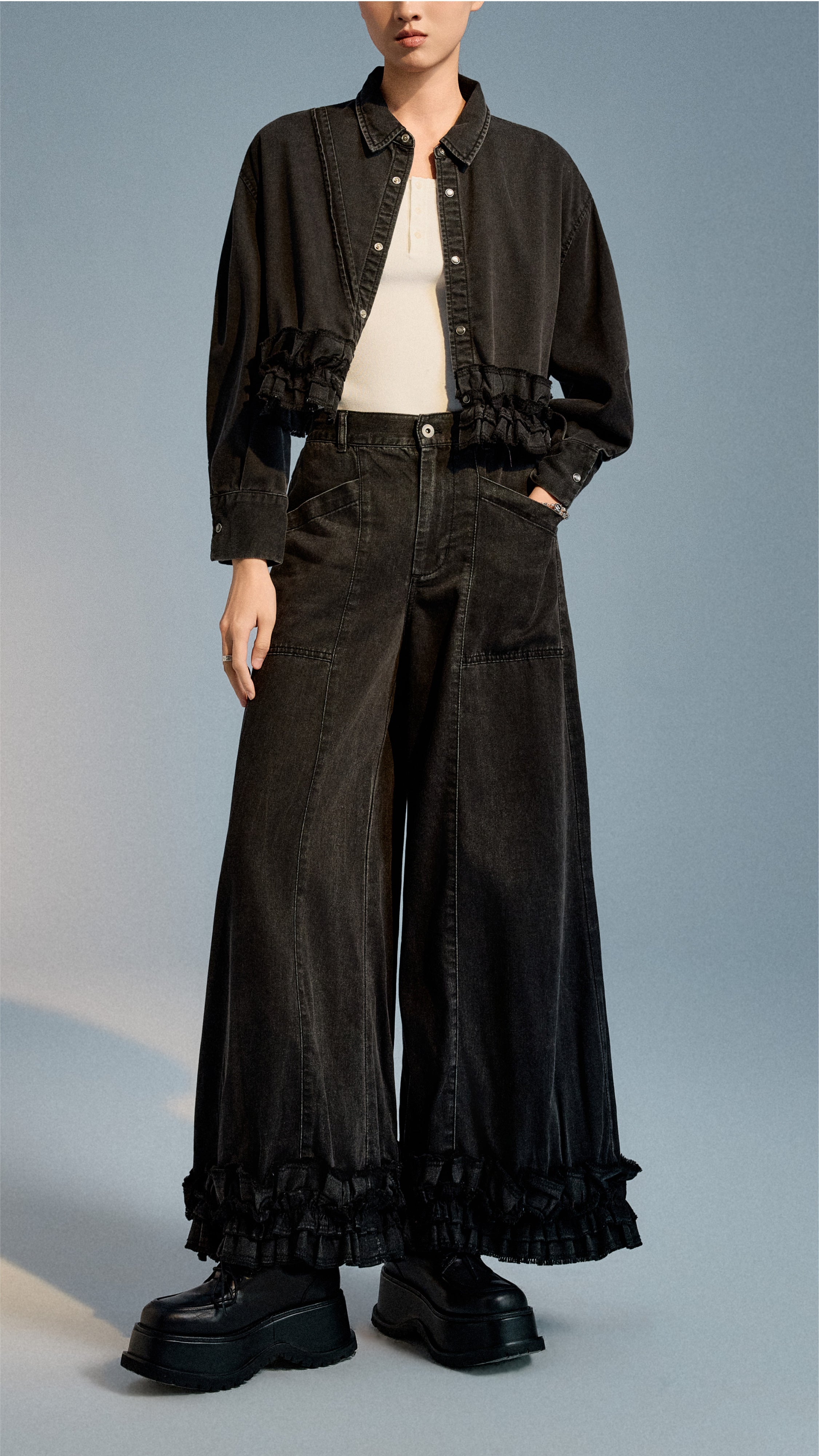 Tencel Denim Ruffles Hem Shirt