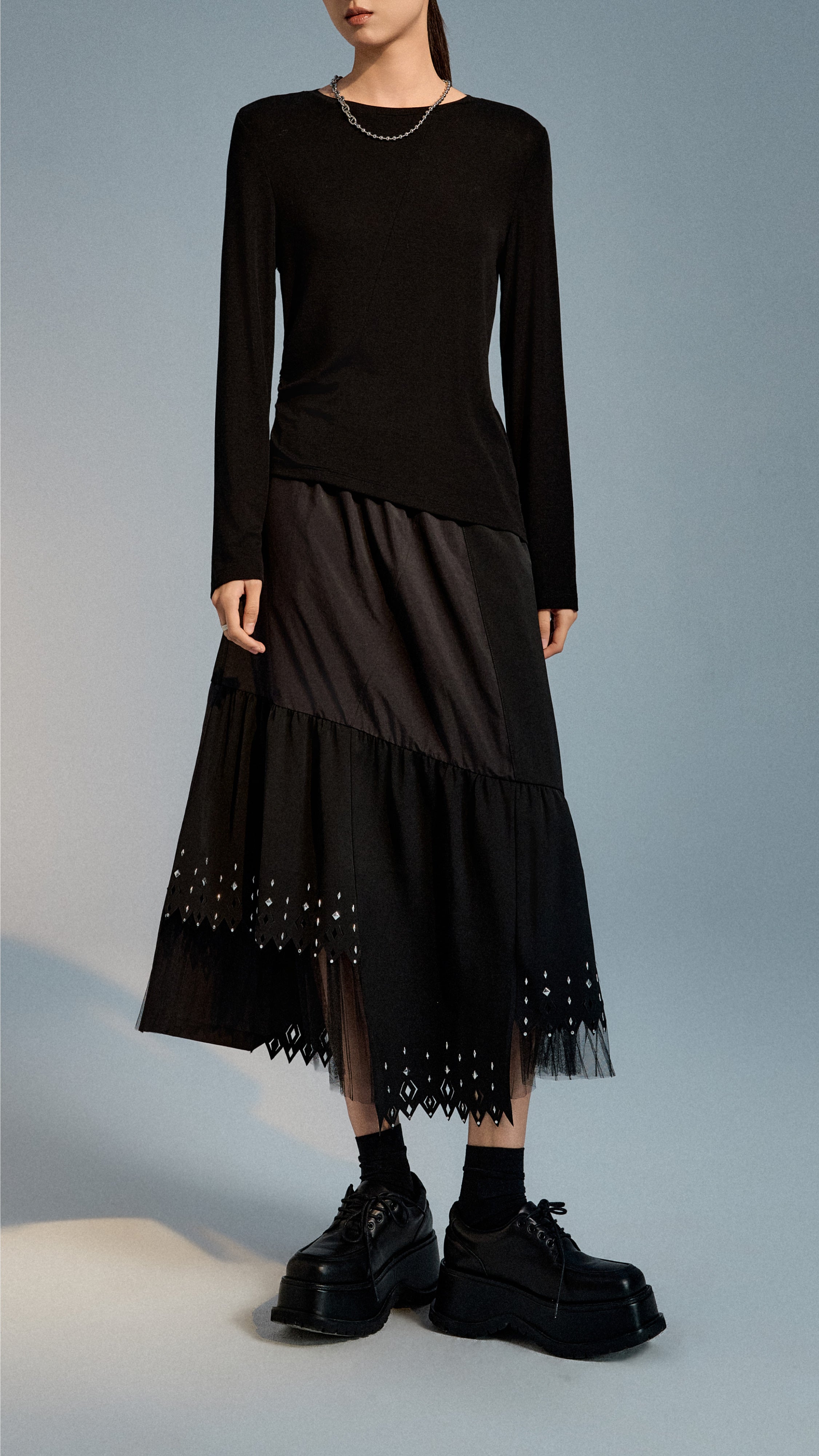 Asymmetric Skirt with Sprinkle Hems