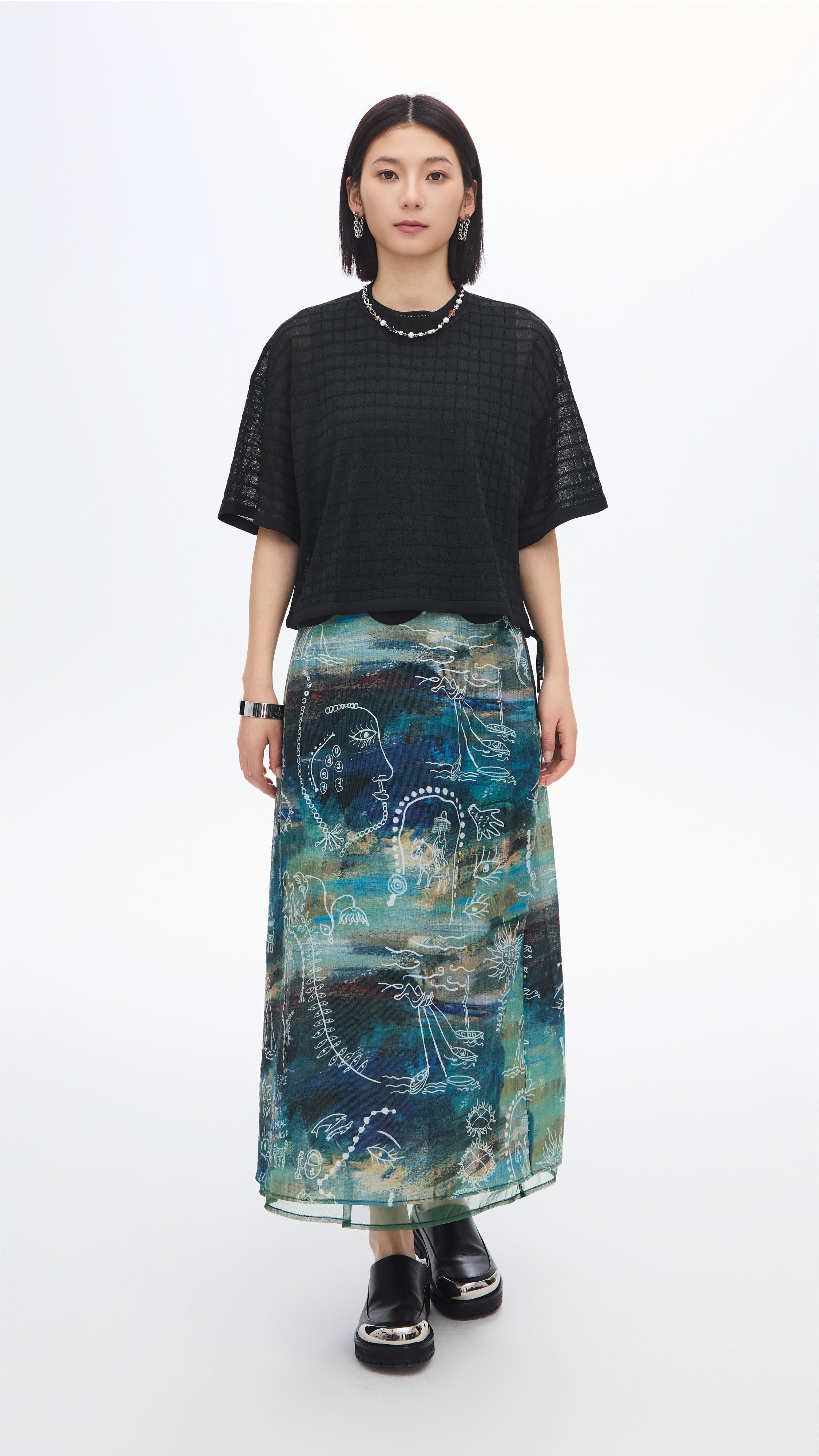 See-through Checker Knit Top