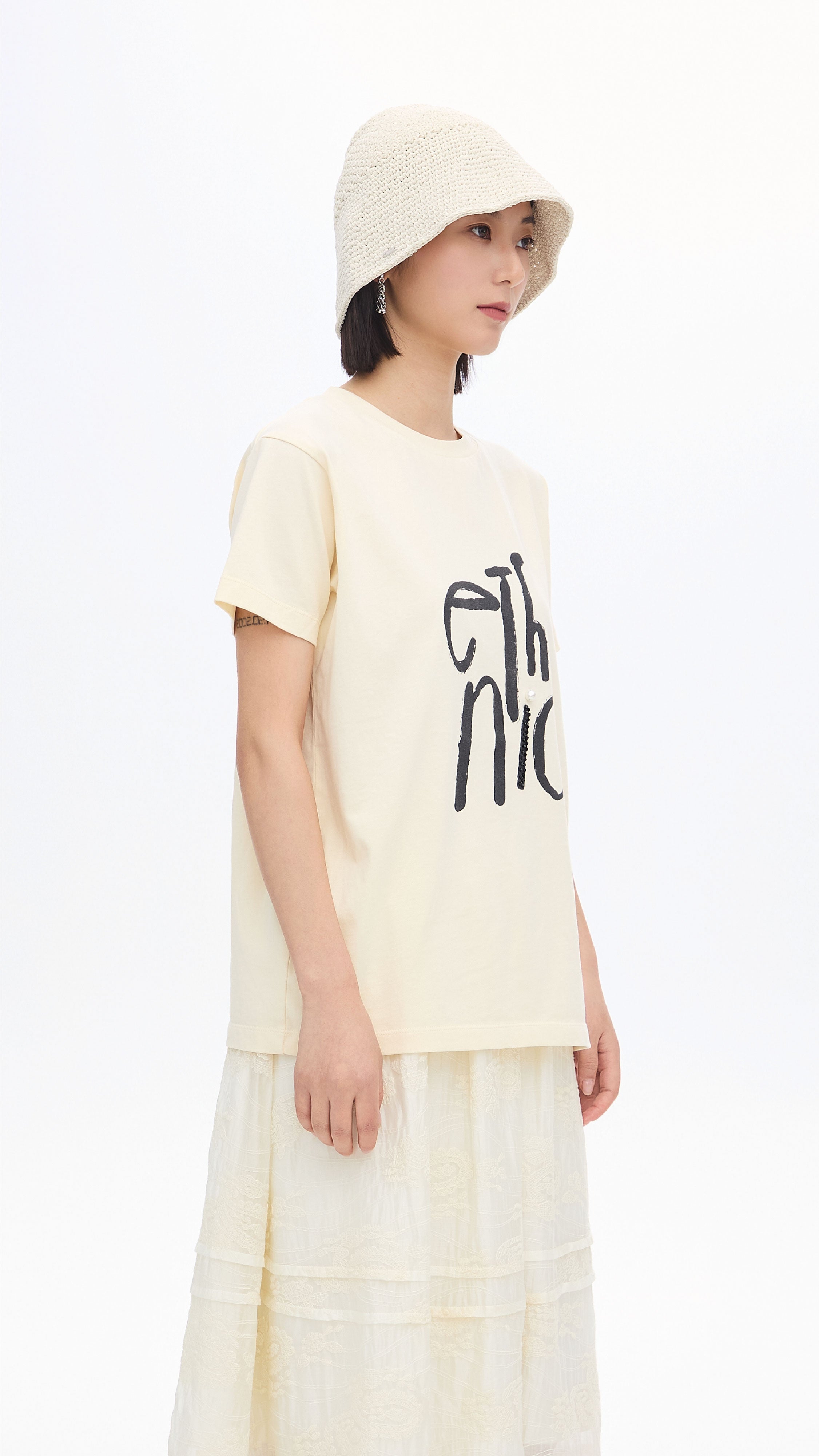 Garment-washed Wording Print Tee