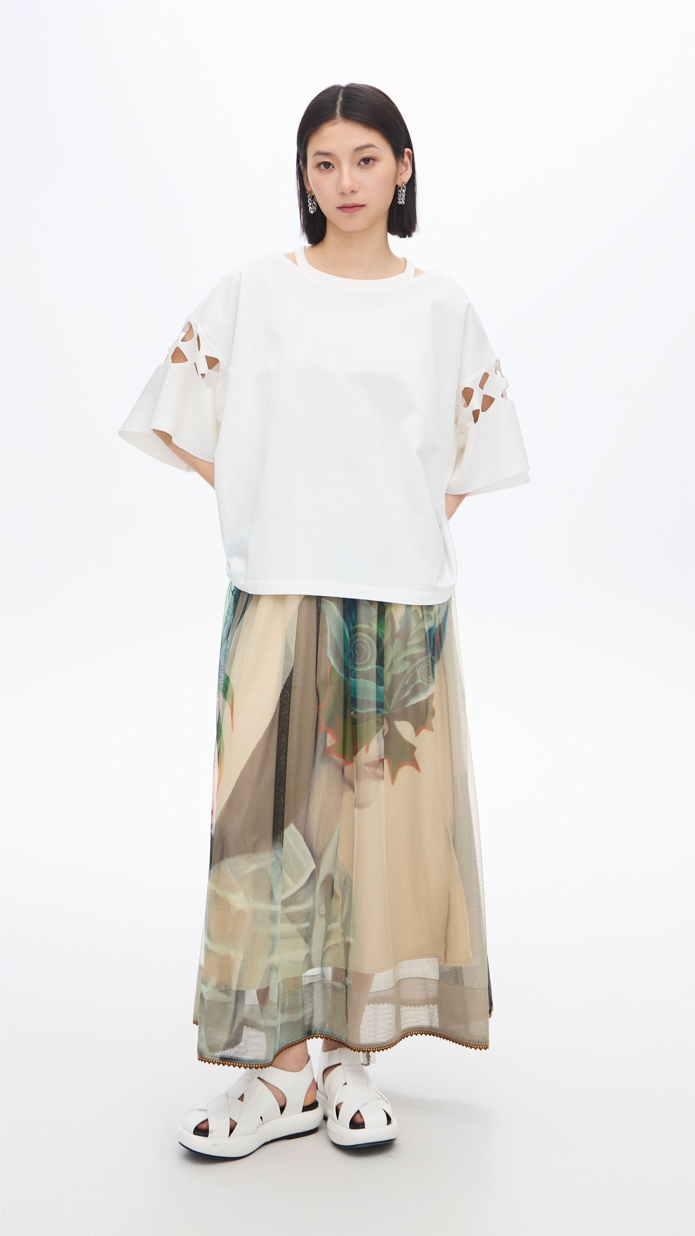 Mariko Enomoto Graphic Pleated Mesh Skirt