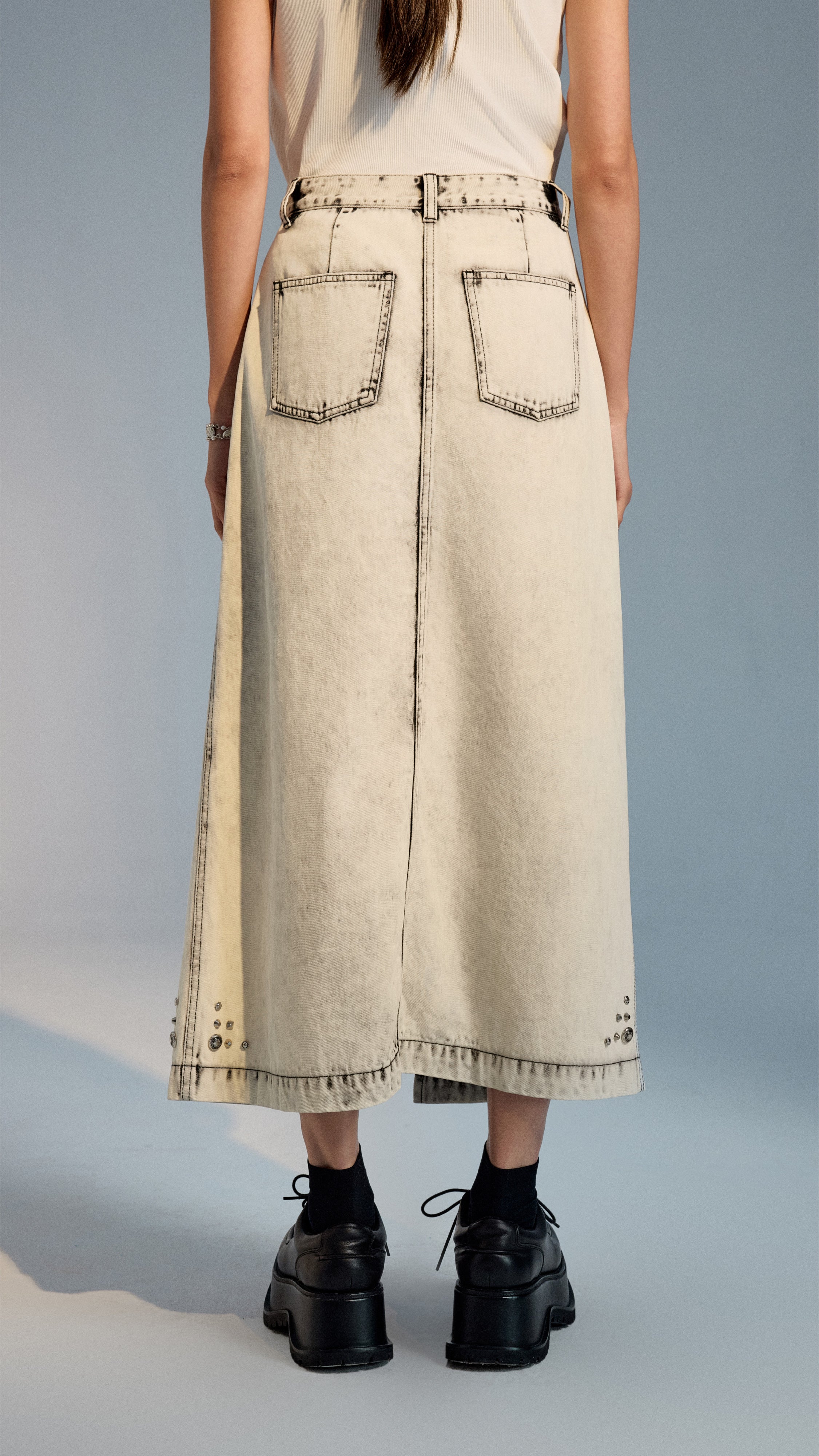 Bleach-washed Pencil Skirt