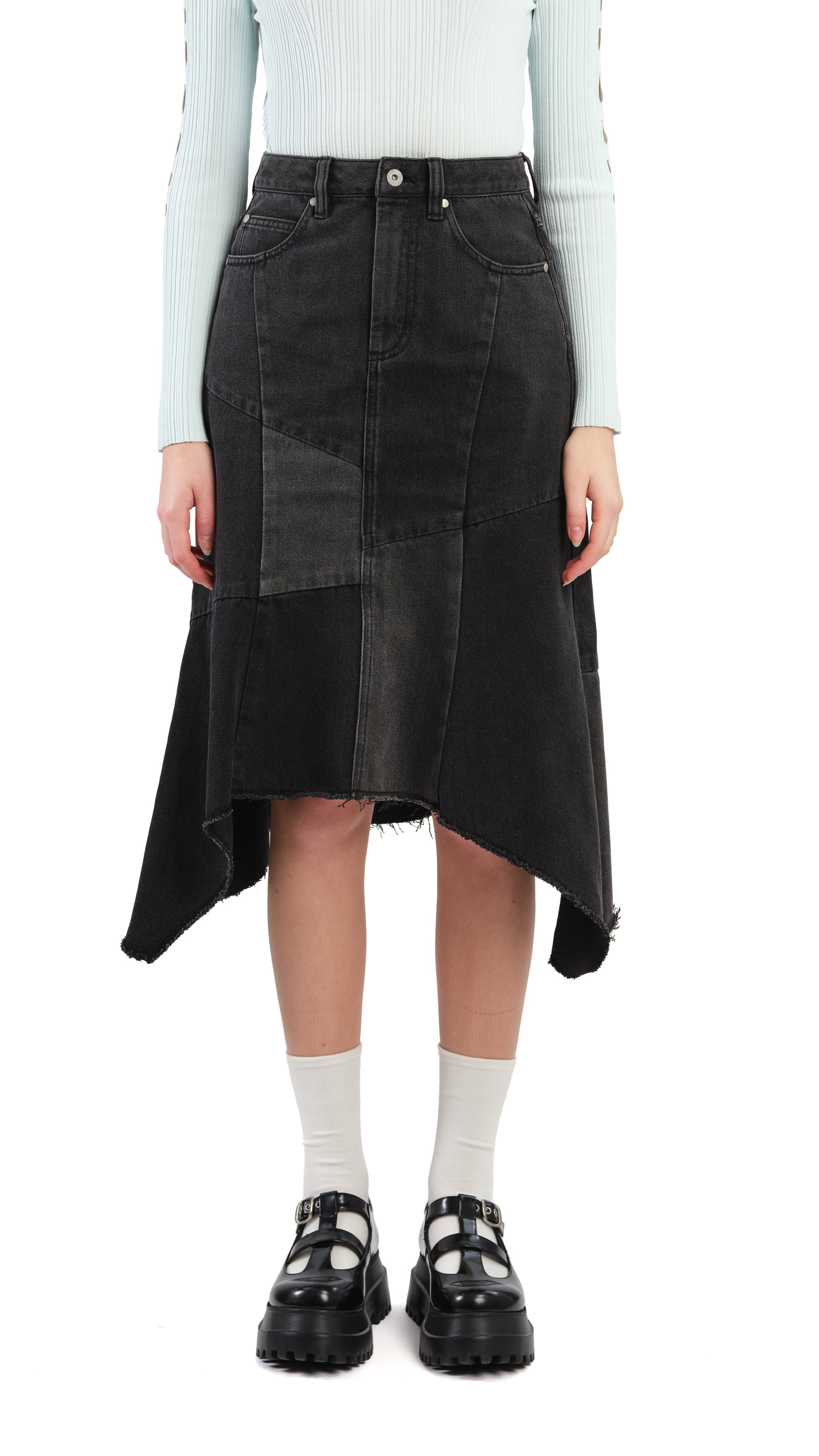 Rebuilt Denim Fishtail Skirt