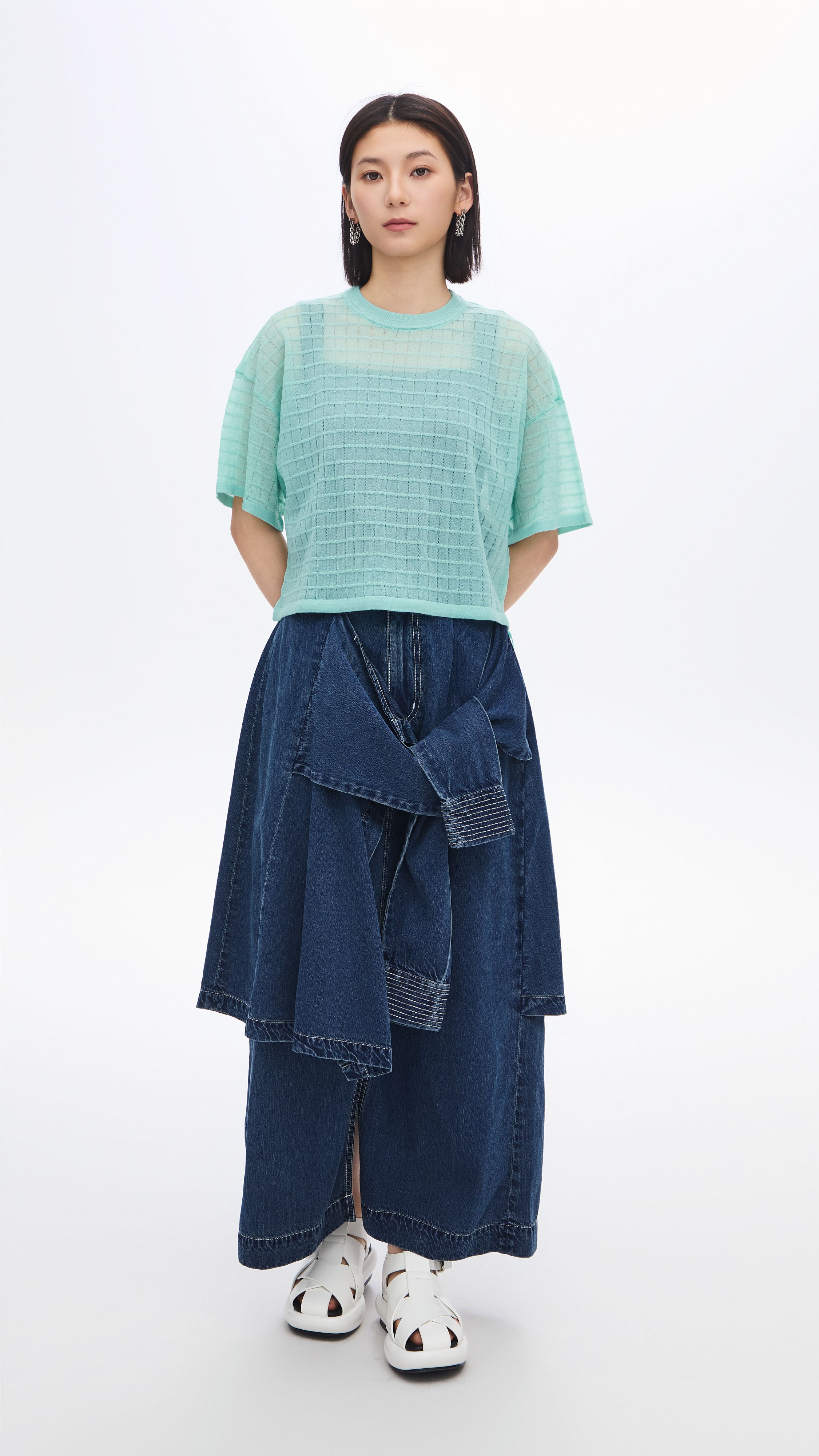 See-through Checker Knit Top