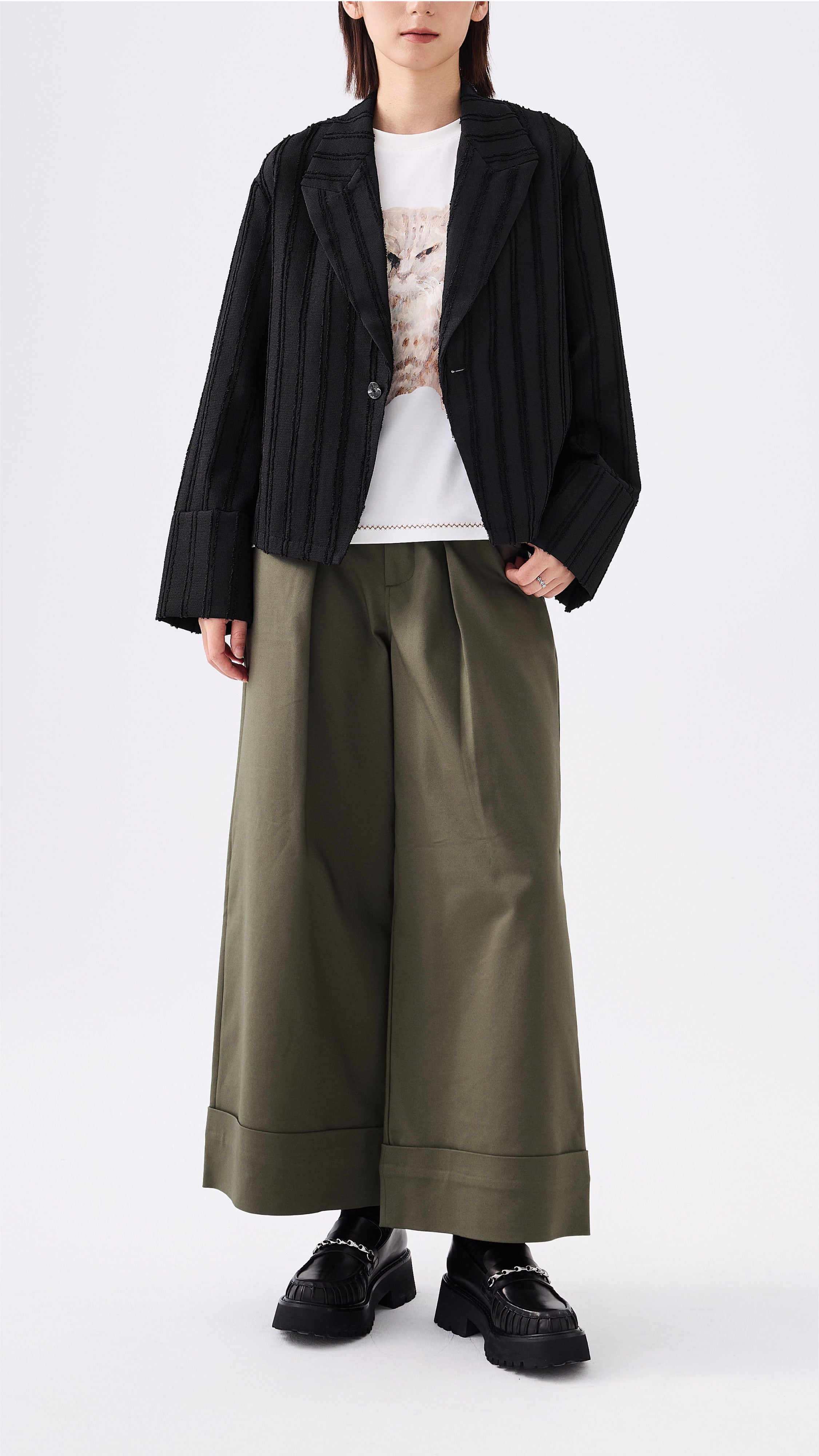 Stripe Jacquard Crop Blazer