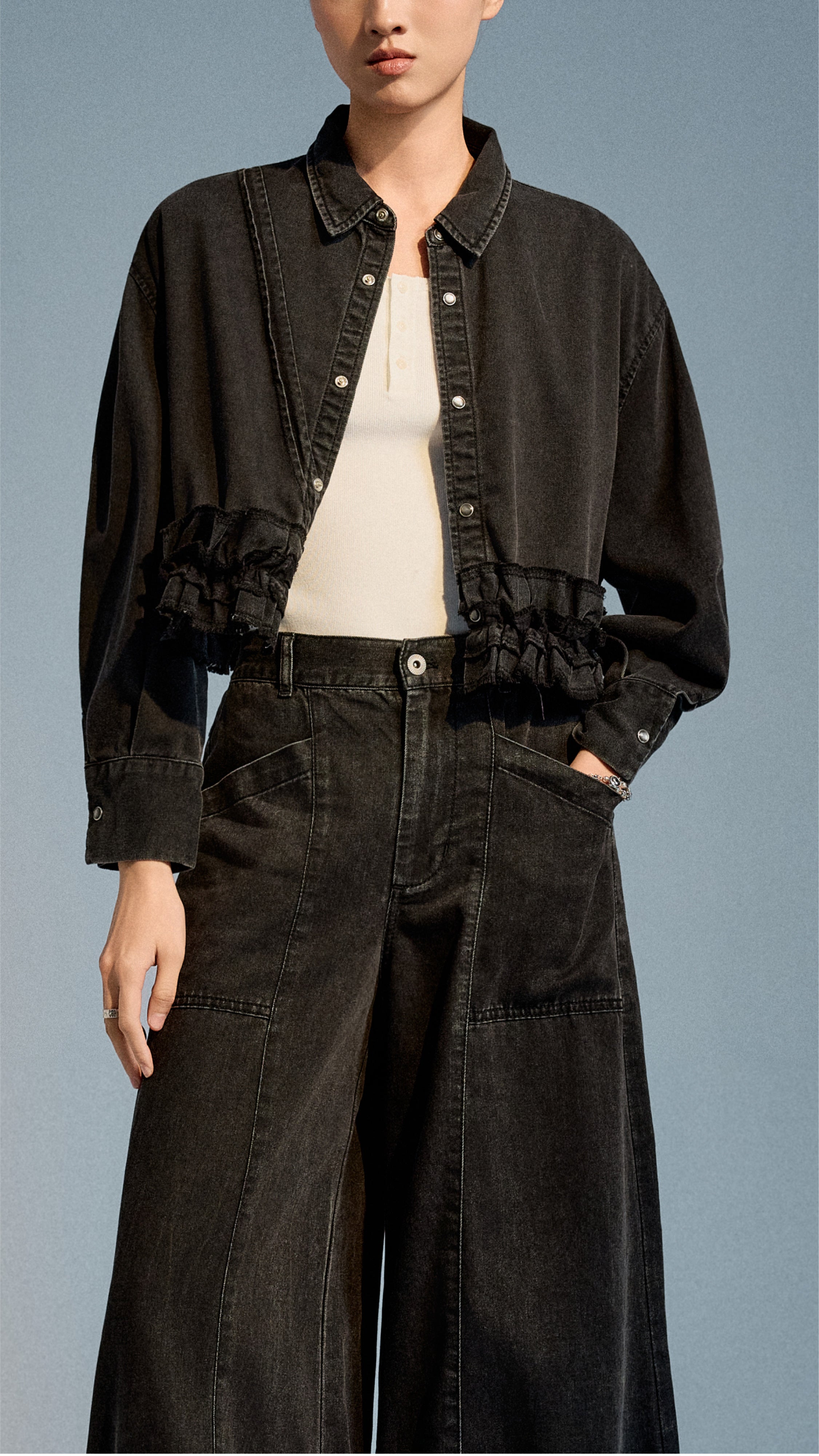 Tencel Denim Ruffles Hem Shirt