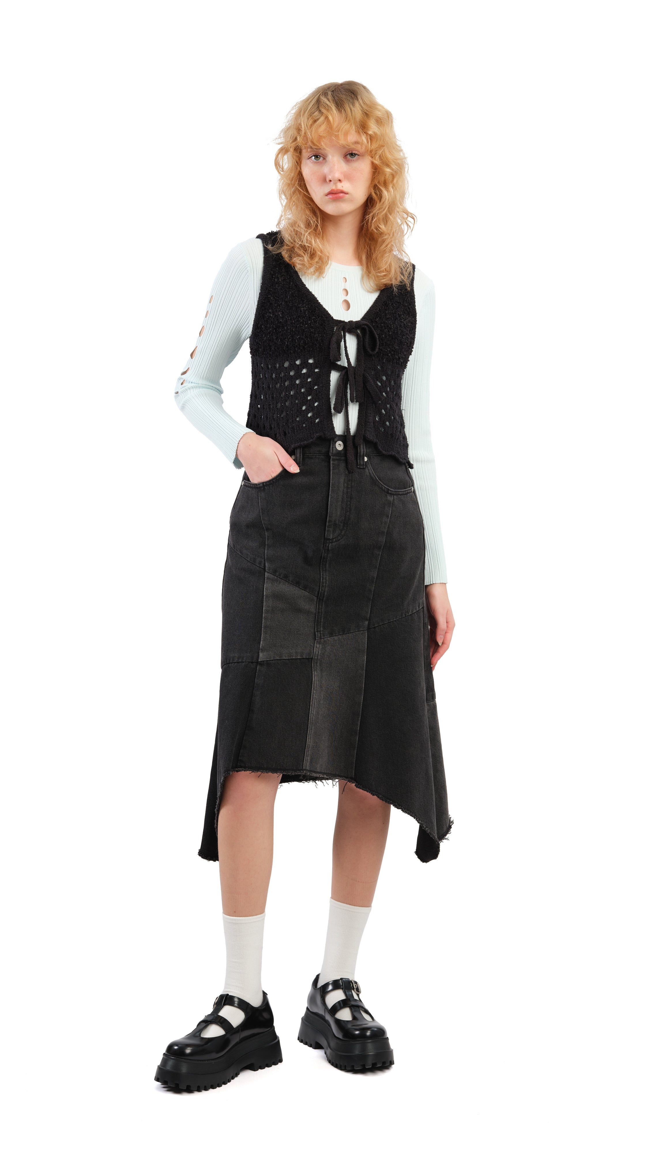 Rebuilt Denim Fishtail Skirt