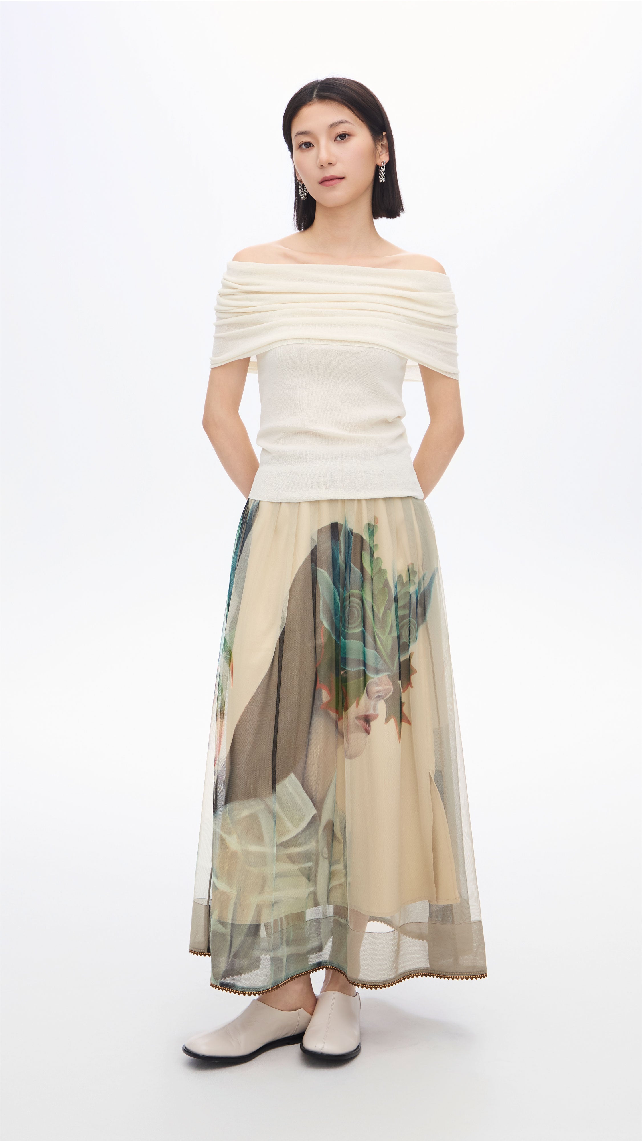 Mariko Enomoto Graphic Pleated Mesh Skirt