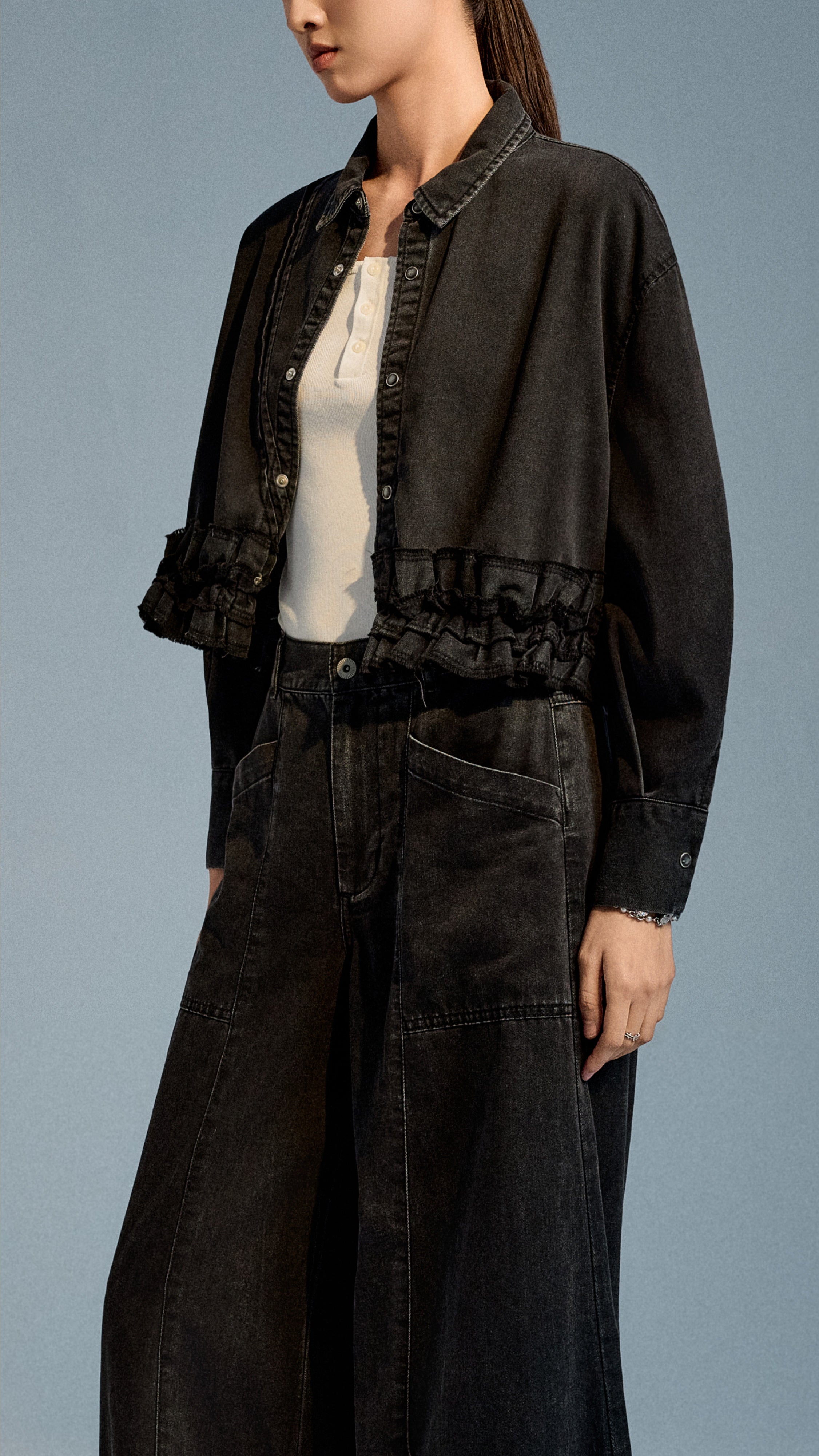 Tencel Denim Ruffles Hem Shirt